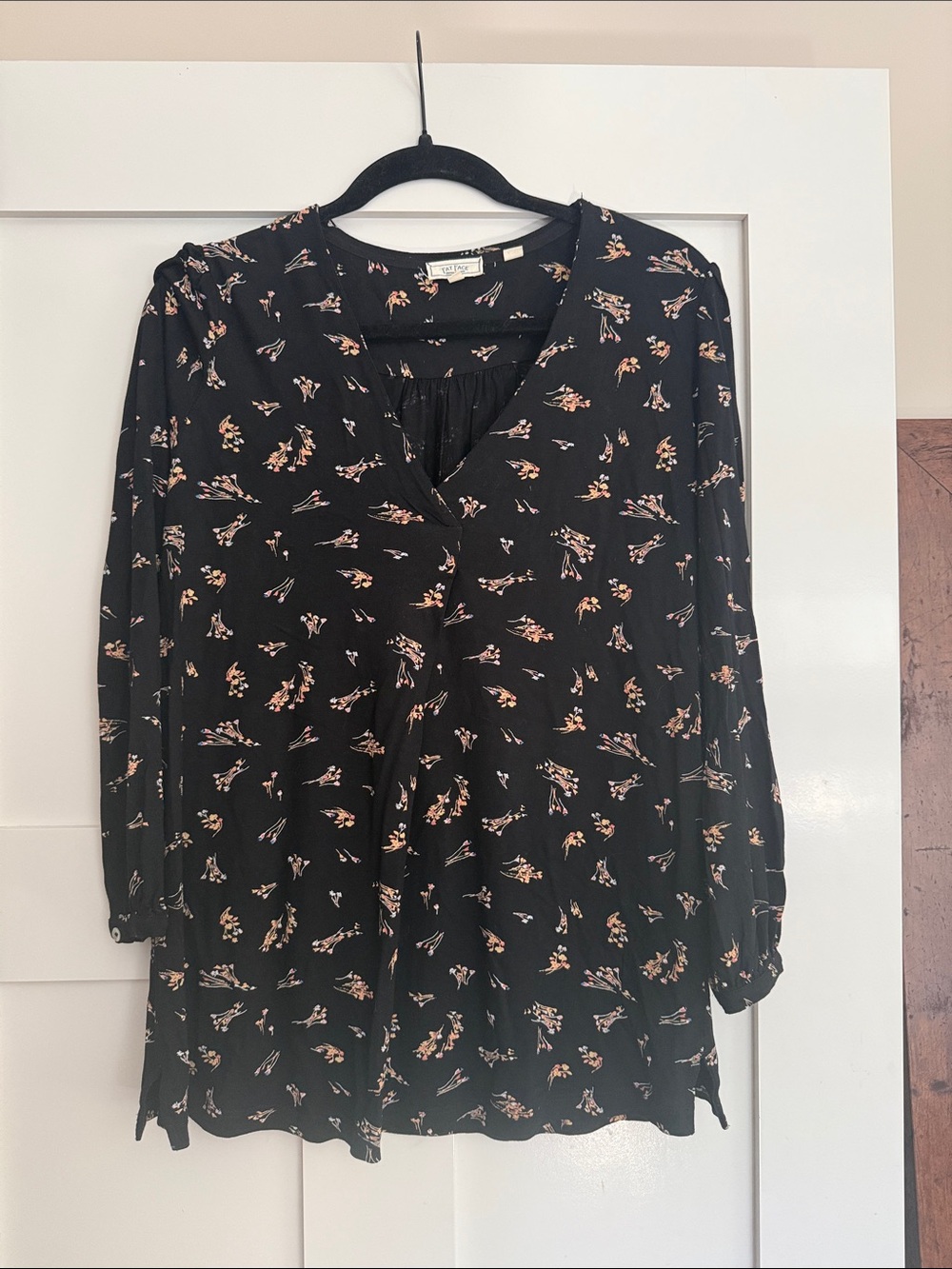 Fat Face Black Floral V-Neck Long Sleeve Women's Top
